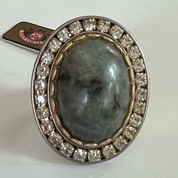 NWT Juicy Couture Labradorite & Faceted Crystal Oval 2-Tone Metal Statement Ring - Picture 4 of 8
